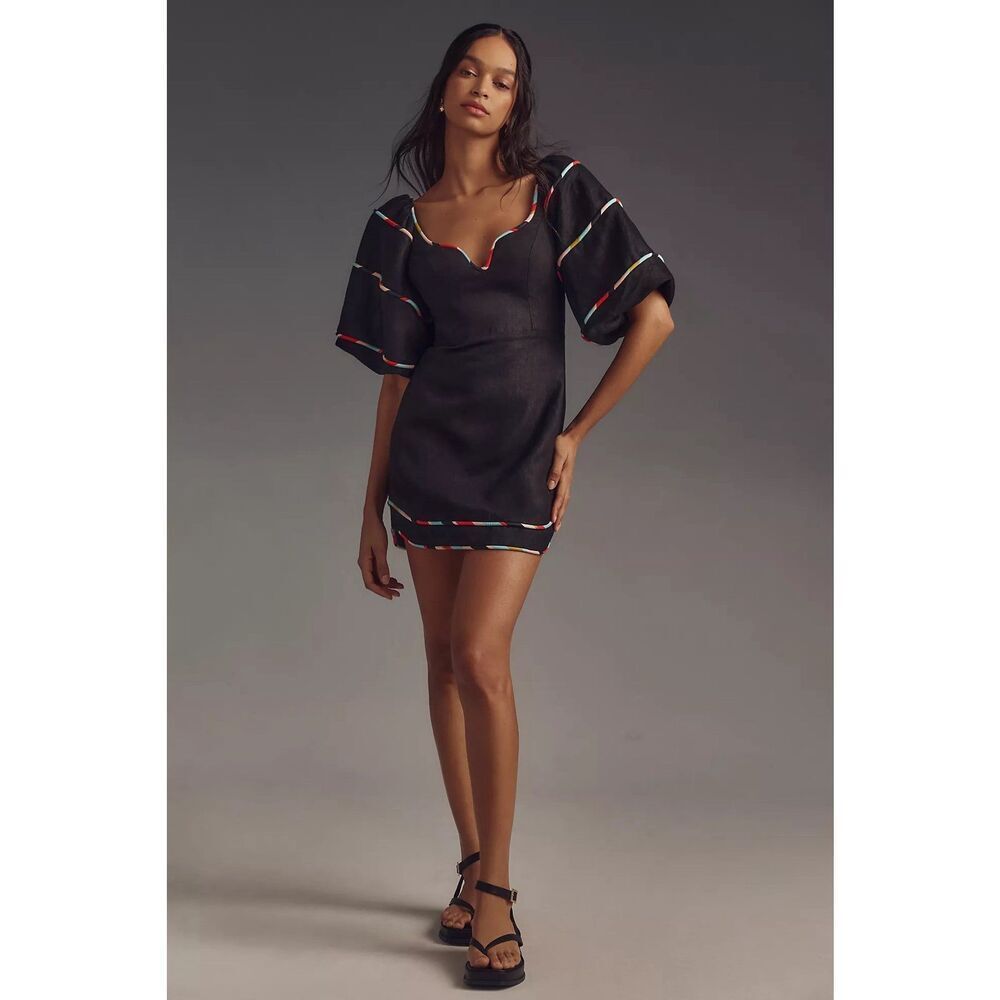Anthropologie Farm Rio Black Colored Stripes Short Sleeve Mini Dress $250
